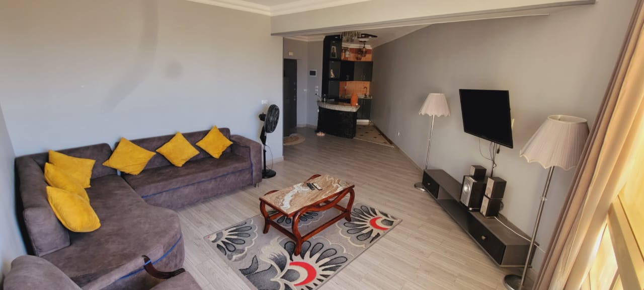 Living room of the hotel-style chalet in Hurghada